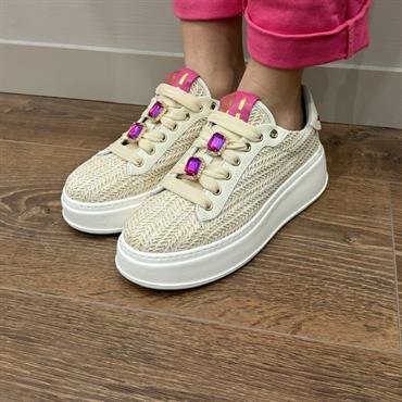 gio+ PIA154 beige sneakers raffia castone