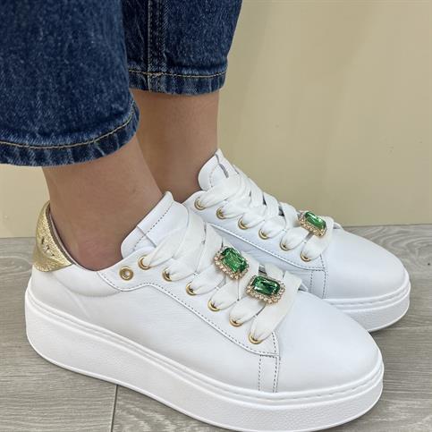 wave GLORIA latte sneakers pelle zirconi