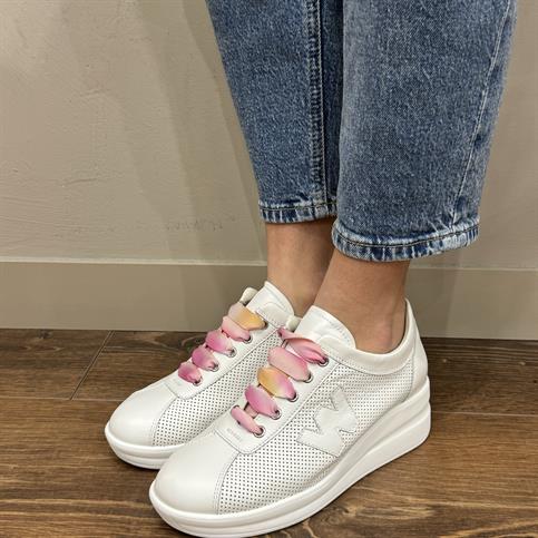 MELLUSO R20245 bianco sneakers zeppa donna traforata