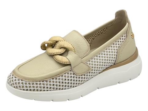 carmela 162270 beige mocassino tessuto forato donna